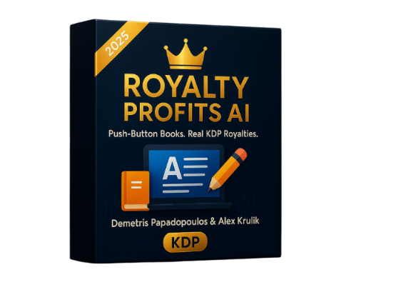 Royalty Profits AI™ – The 5-Minute Book Publishing Revolution The first and only software that creates ready-to-publish books from scratch – complete with chapters, metadata, keywords, and cover prompts. No writing, no outsourcing, no guesswork.