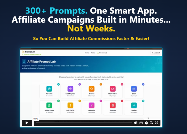 Affiliate Prompt Lab is your AI-powered affiliate marketing engine, creating entire affiliate campaigns in just minutes! Discover the power and ease of creating high performing affiliate campaigns, fast & easy with Affiliate Prompt Lab.