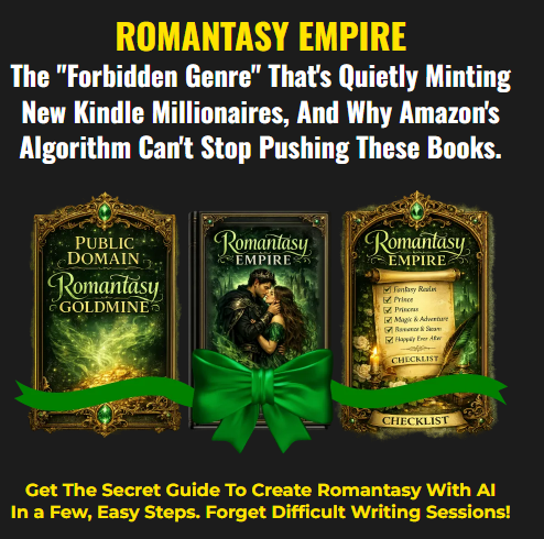 Romantasy Empire shows you the steps to build incredible romantasy stories that sell. A 152 page book, plus all the AI prompts you need.